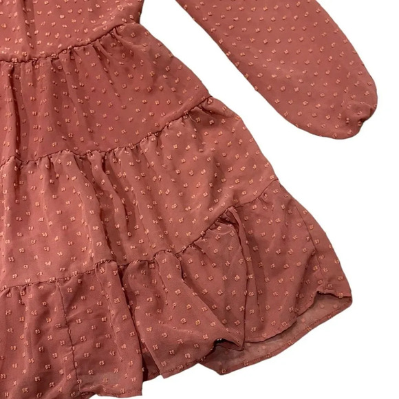 Trixxi Burnt Orange Swiss Dot Tiered Mini Dress S - Picture 2 of 6